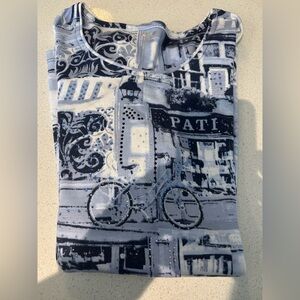 Alia Blue Beadazled Tee with Paris icons and bicycle - medium
